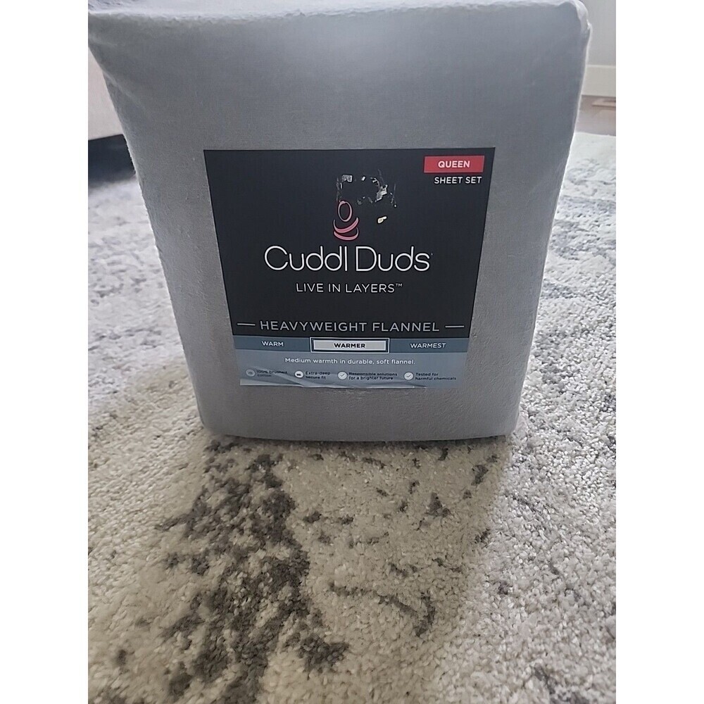 Cuddl Duds Heavyweight Flannel Queen 100% Brushed Cotton Sheet Set Grey Heather